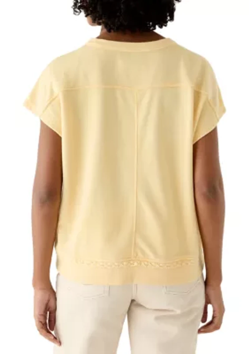 Women's Crochet Trim Short Sleeve Sweatshirt