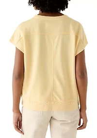 Women's Crochet Trim Short Sleeve Sweatshirt