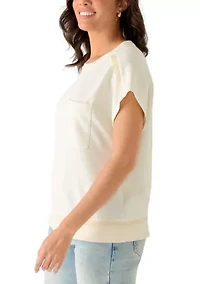 Women's Crochet Trim Short Sleeve Sweatshirt
