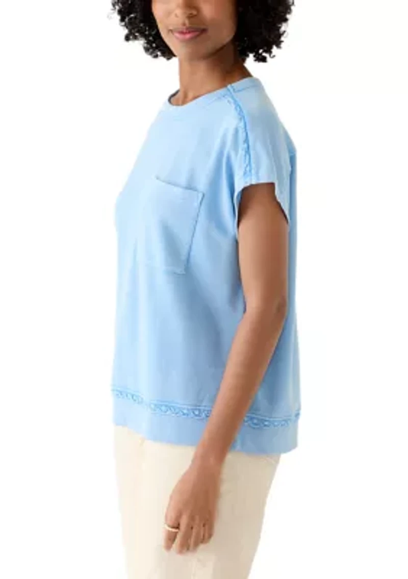 Women's Crochet Trim Short Sleeve Sweatshirt