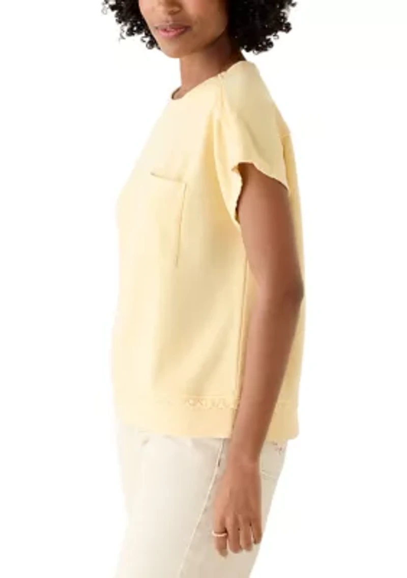 Women's Crochet Trim Short Sleeve Sweatshirt