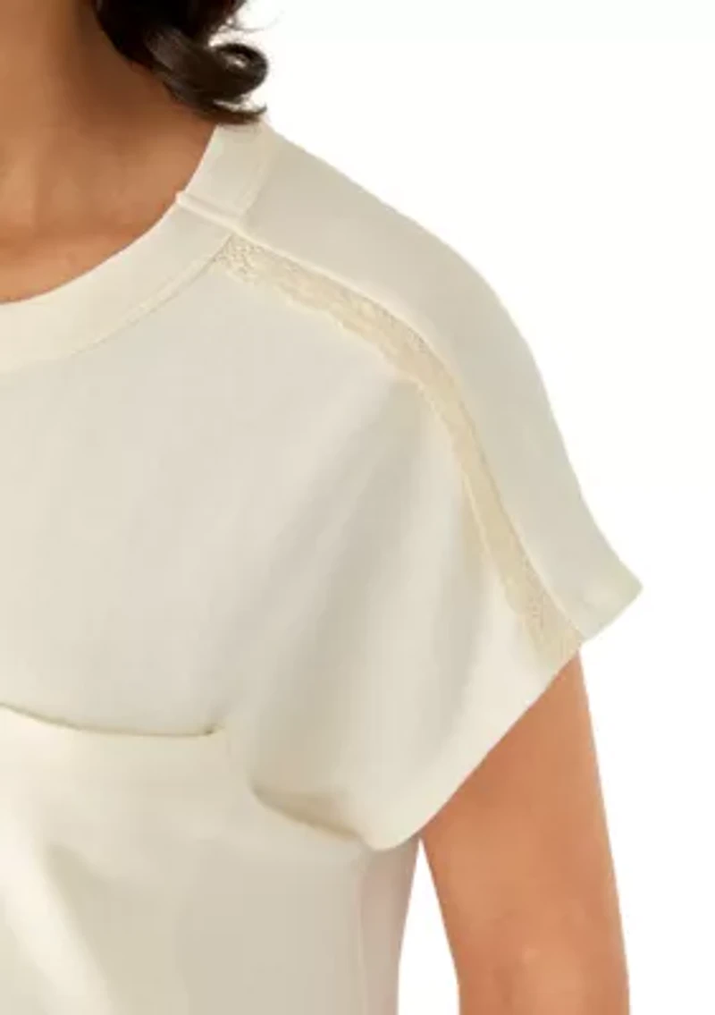 Women's Crochet Trim Short Sleeve Sweatshirt