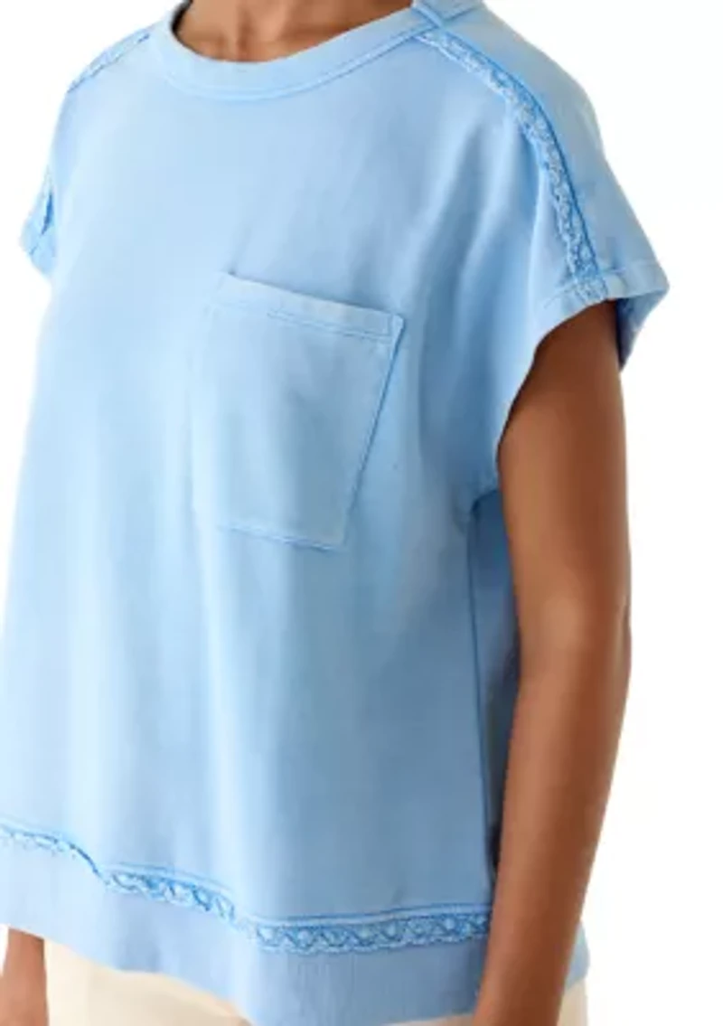 Women's Crochet Trim Short Sleeve Sweatshirt