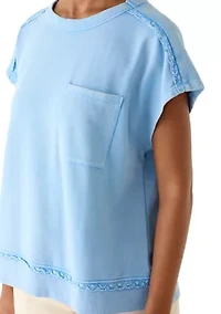 Women's Crochet Trim Short Sleeve Sweatshirt