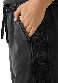 Women's Wide Leg Crochet Trim Crop Pants