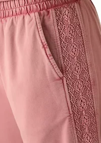 Women's Wide Leg Crochet Trim Crop Pants