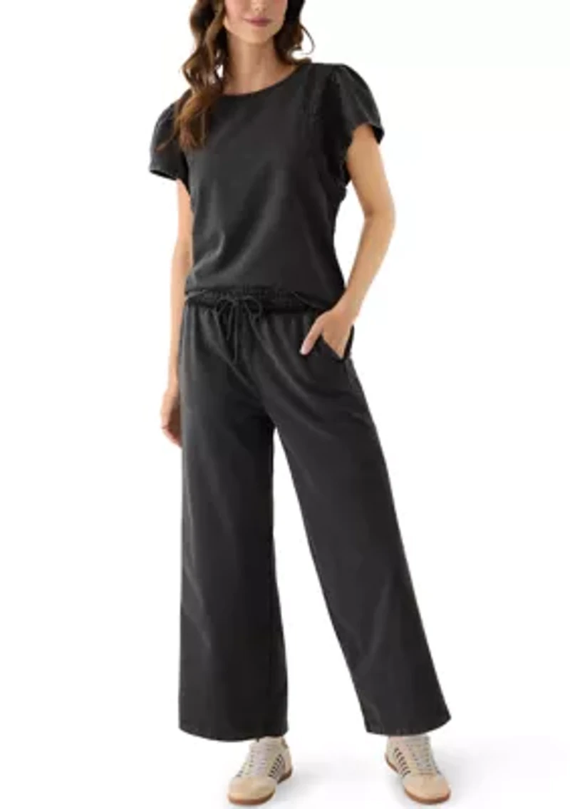Women's Wide Leg Crochet Trim Crop Pants