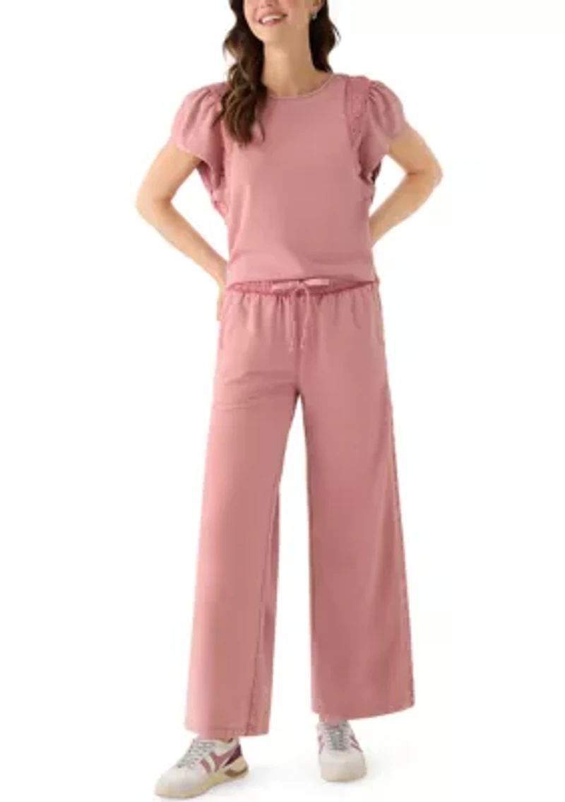 Women's Wide Leg Crochet Trim Crop Pants