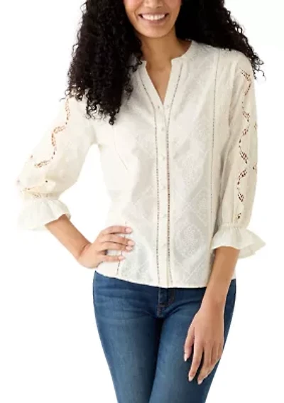 Women's 3/4 Sleeve Broderie Top