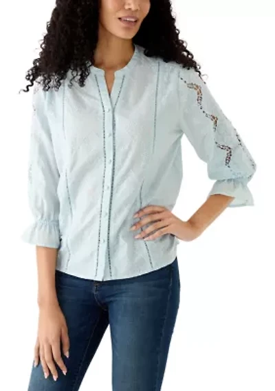 Women's 3/4 Sleeve Broderie Top