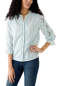 Women's 3/4 Sleeve Broderie Top