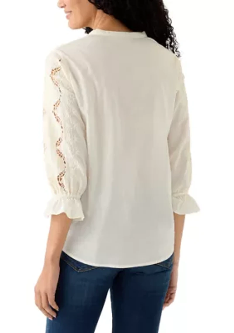 Women's 3/4 Sleeve Broderie Top