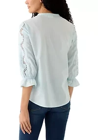 Women's 3/4 Sleeve Broderie Top