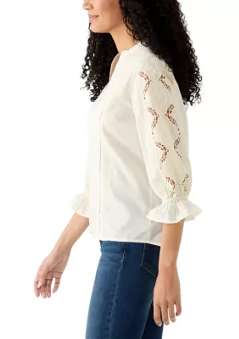 Women's 3/4 Sleeve Broderie Top