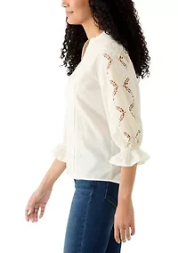 Women's 3/4 Sleeve Broderie Top