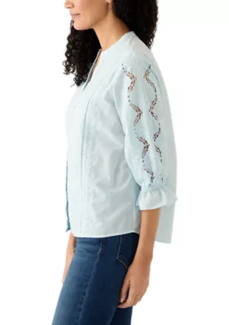 Women's 3/4 Sleeve Broderie Top