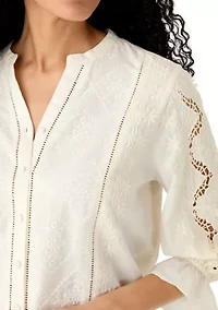 Women's 3/4 Sleeve Broderie Top