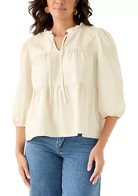 Women's Short Puff Sleeve Embellished Tier Top
