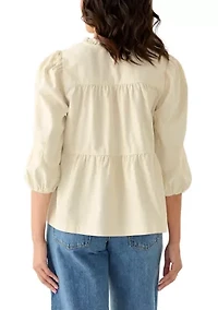 Women's Short Puff Sleeve Embellished Tier Top