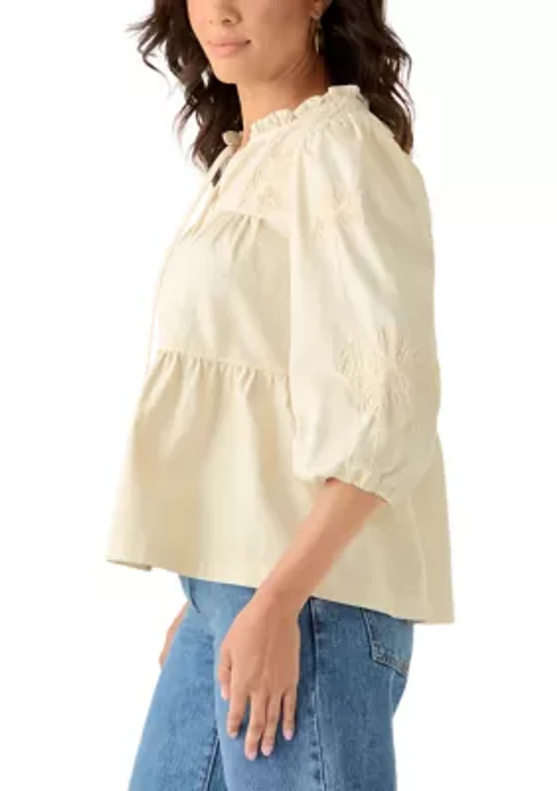 Women's Short Puff Sleeve Embellished Tier Top