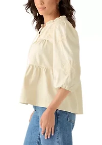 Women's Short Puff Sleeve Embellished Tier Top