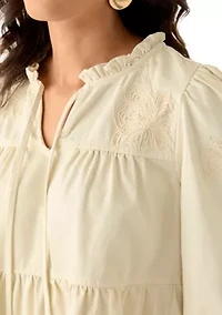 Women's Short Puff Sleeve Embellished Tier Top