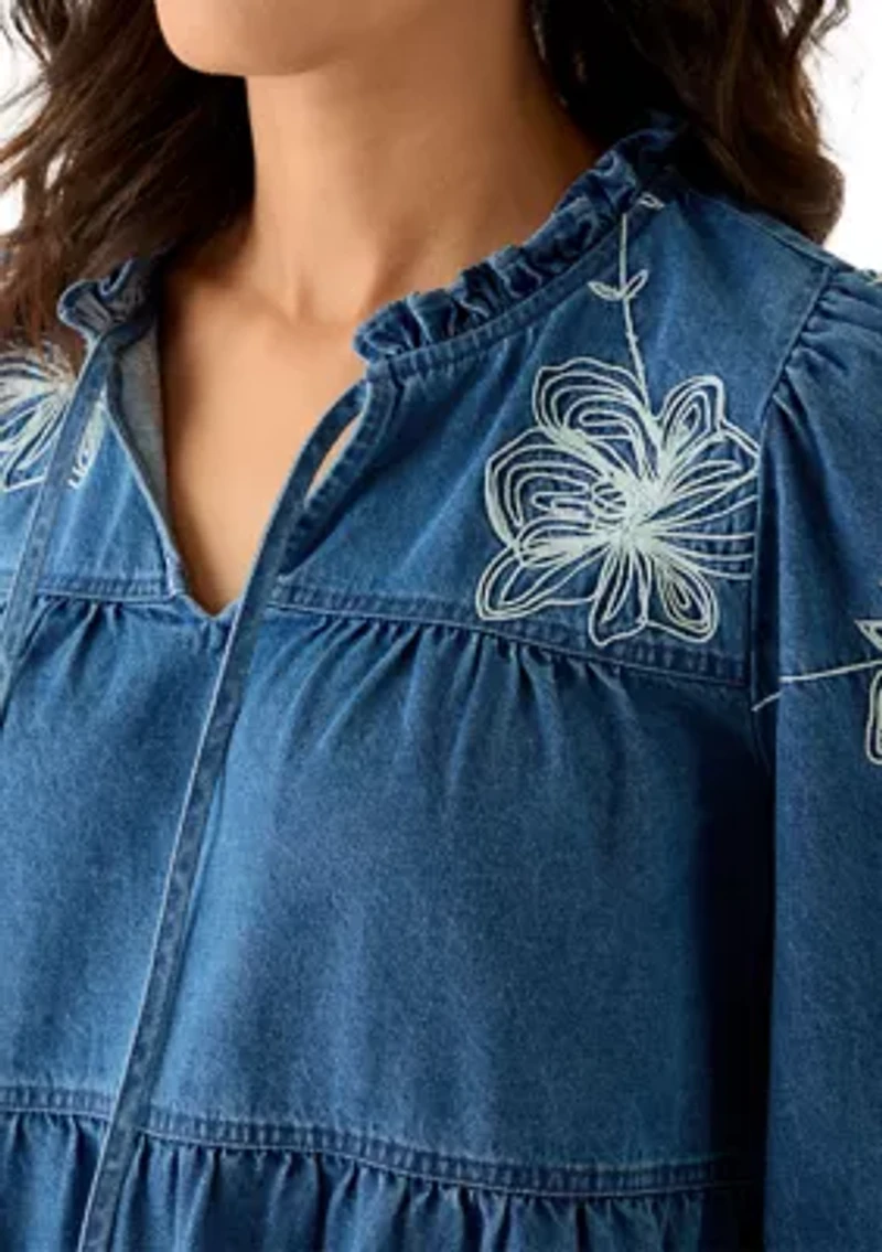 Women's Short Puff Sleeve Embellished Tier Top