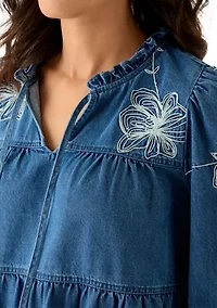 Women's Short Puff Sleeve Embellished Tier Top