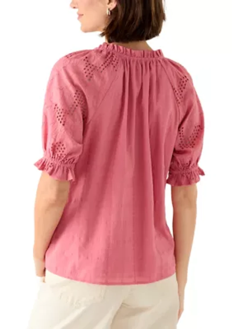 Women's Long Sleeve Battenberg Lace Top