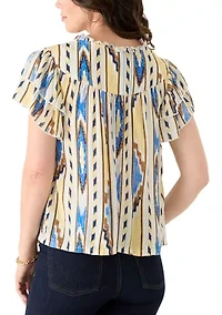 Women's Short Sleeve V-Neck Flutter Printed Top
