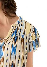 Women's Short Sleeve V-Neck Flutter Printed Top