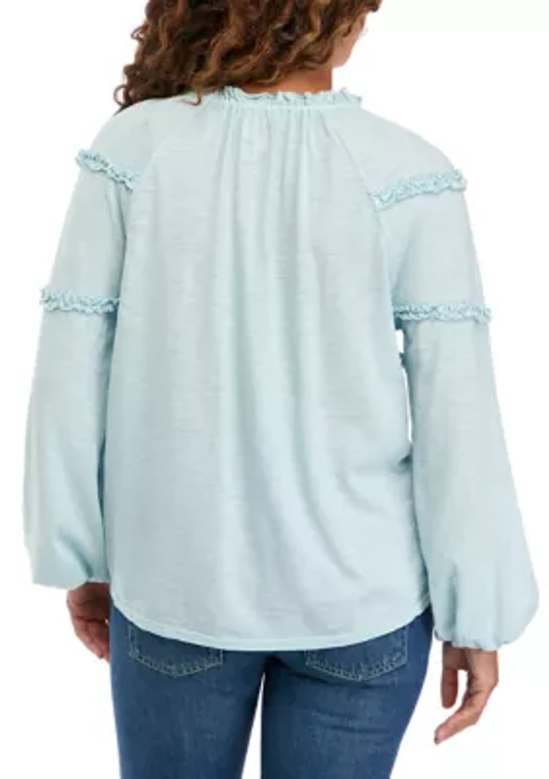 Petite Solid Peasant Top