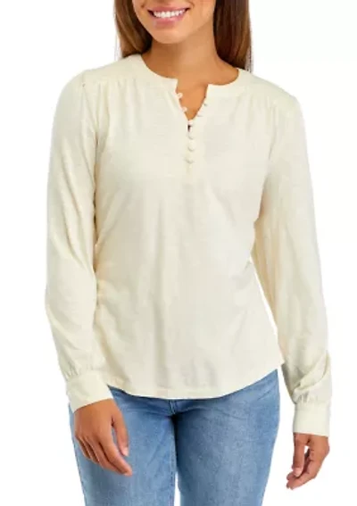 Petite Smocked Henley Blouse