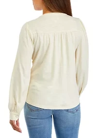 Petite Smocked Henley Blouse