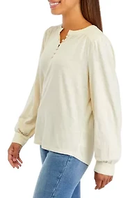 Petite Smocked Henley Blouse