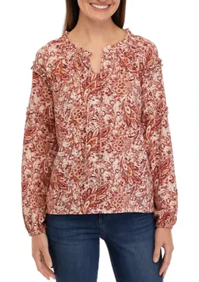 Petite Ruffle Sleeve Printed Peasant Top