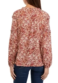 Petite Ruffle Sleeve Printed Peasant Top