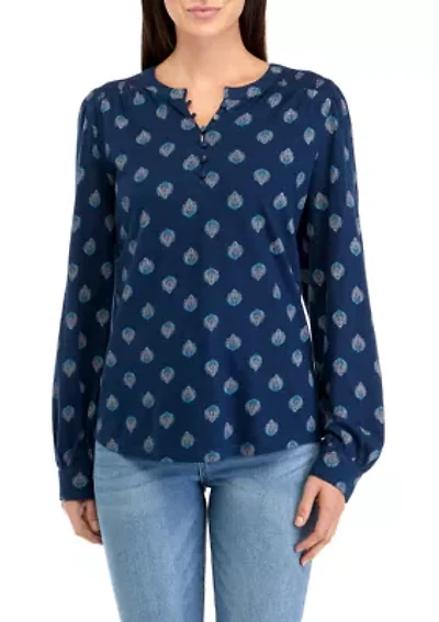 Petite Printed Smocked Top