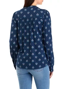 Petite Printed Smocked Top