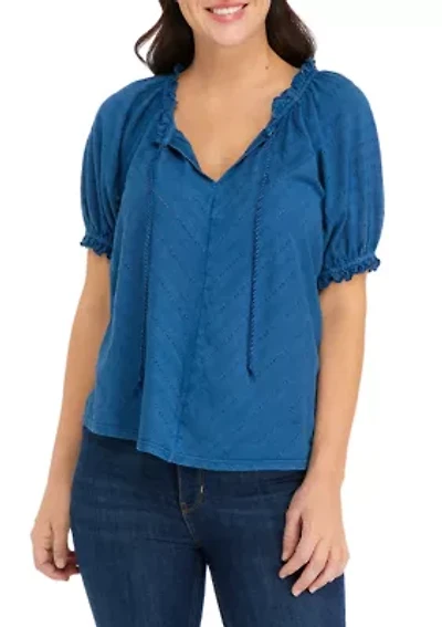 Petite Textured Peasant Top