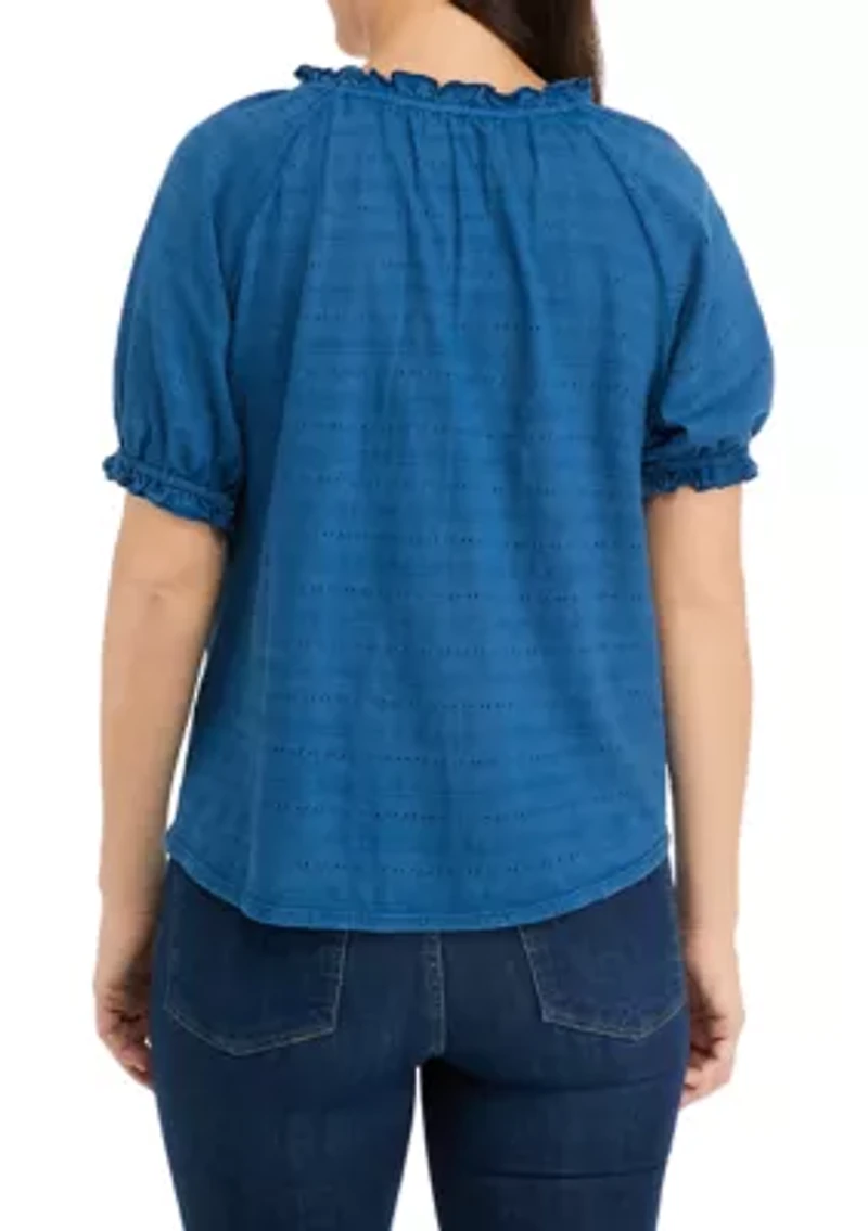 Petite Textured Peasant Top
