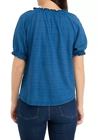 Petite Textured Peasant Top