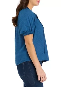Petite Textured Peasant Top