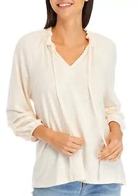 Petite Smocked Neck Peasant Heavyweight Top