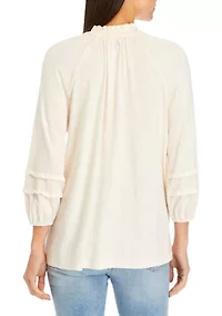 Petite Smocked Neck Peasant Heavyweight Top