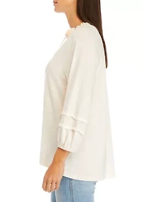 Petite Smocked Neck Peasant Heavyweight Top