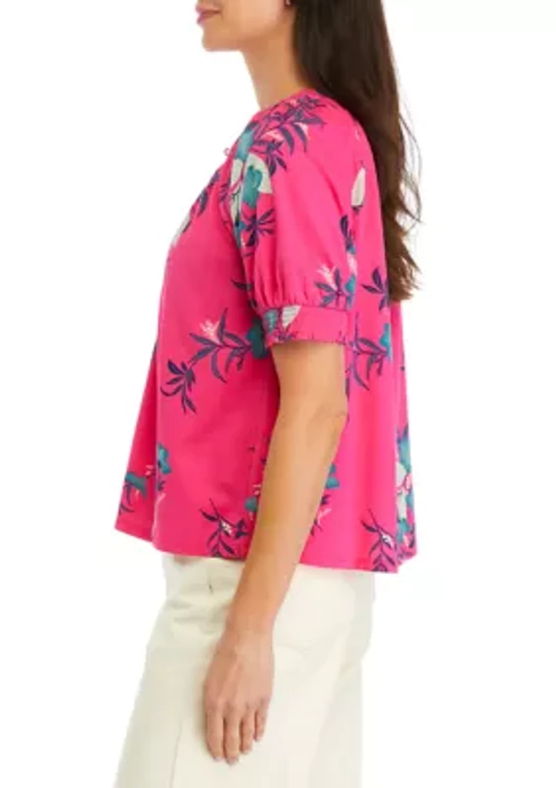 Petite Printed Button Front Blouse