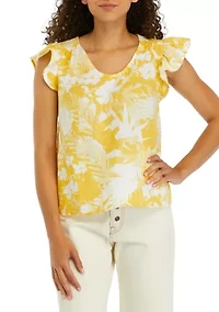 Petite Flutter Sleeve Floral Top