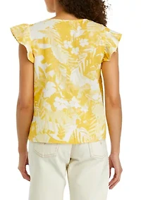 Petite Flutter Sleeve Floral Top