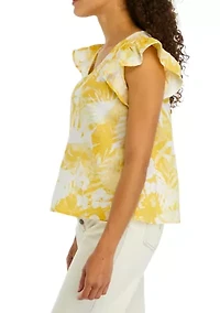 Petite Flutter Sleeve Floral Top